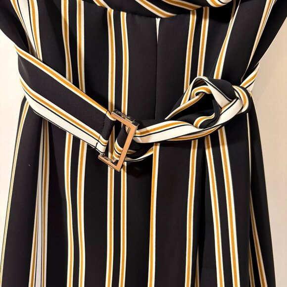 Joseph Ribkoff Wide-Leg Striped Jumpsuit | Black Gold White | Size 12 - Picture 5 of 11